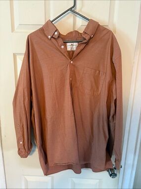 Oak & Hill Men's Long-Sleeve Button-Down Shirt in Rust Brown